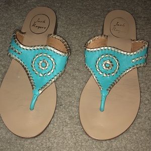Jack Rogers Teal and Gold Sandals